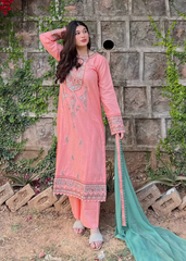 Coral Pink Embroidered 3PC 26NS005