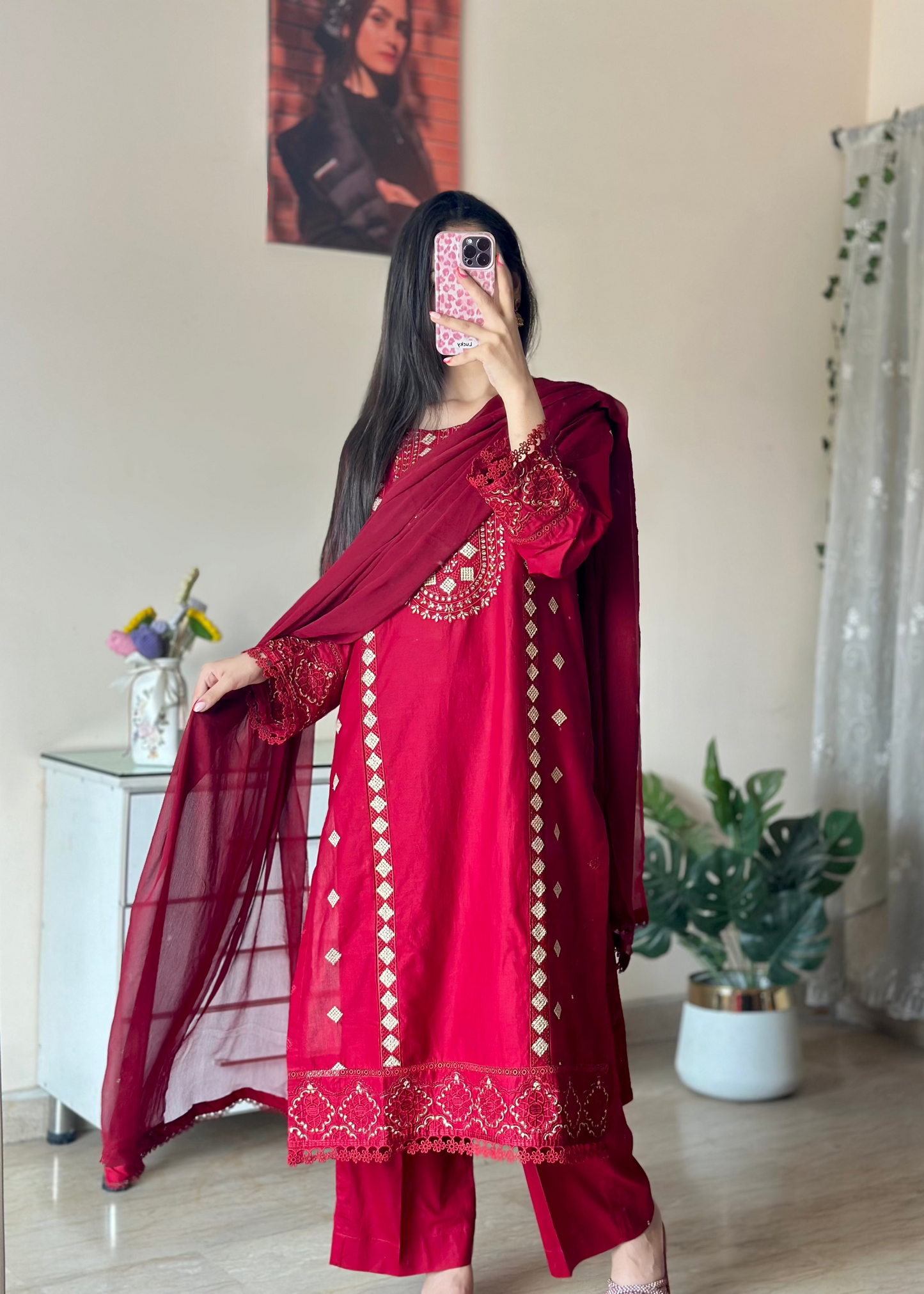 Maroon Embroidered 3PC