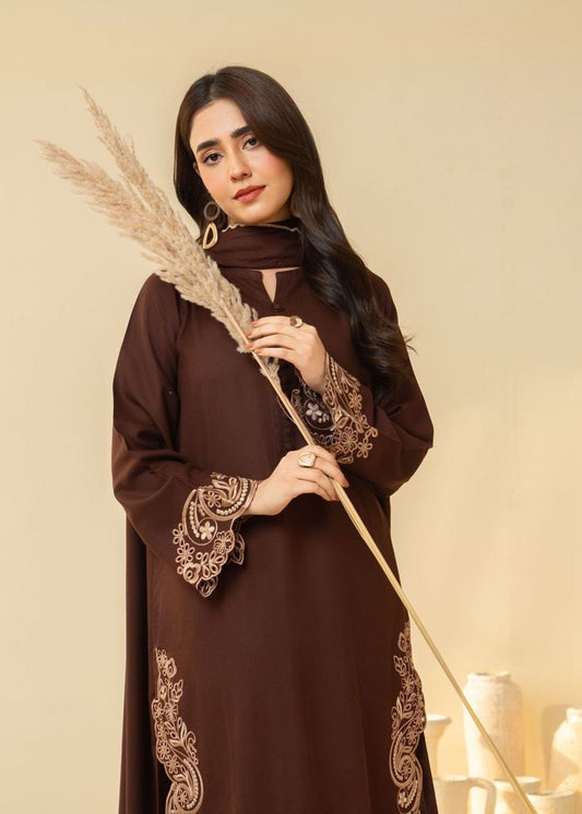 Buy Brown Embroidered 3 pc