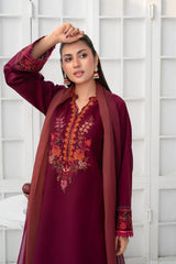 Mahira – Maroon Embroidered 3 pc (26NS019)