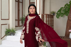 ZIMAL Maroon Embroidered 3 pc 26NS043