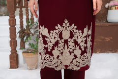 ZIMAL Maroon Embroidered 3 pc 26NS043