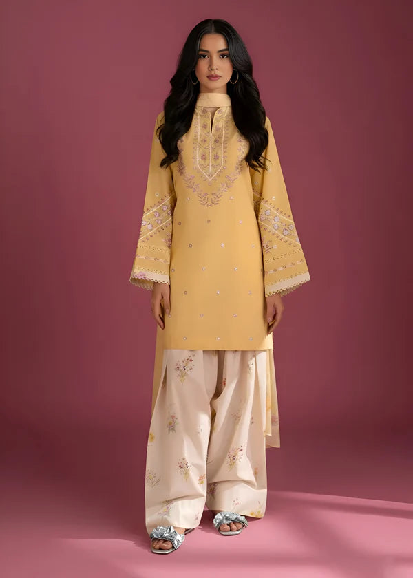 Sadaf Cream  Embroidered  3 pc (Short Shirt with Farshi Shalwar)