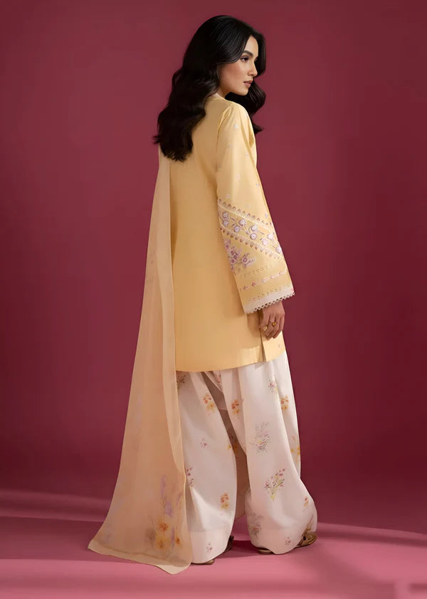 Sadaf Cream  Embroidered  3 pc (Short Shirt with Farshi Shalwar)