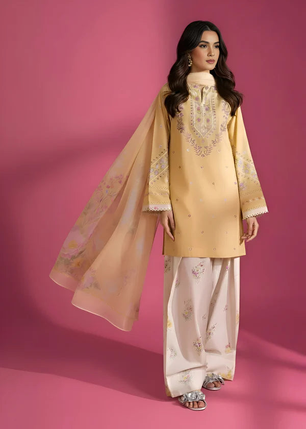 Sadaf Cream  Embroidered  3 pc (Short Shirt with Farshi Shalwar)