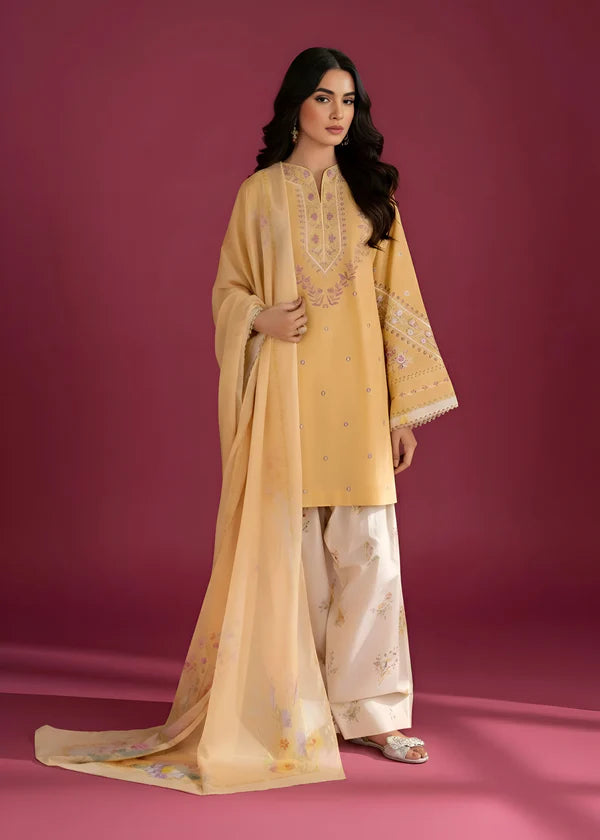 Sadaf Cream  Embroidered  3 pc (Short Shirt with Farshi Shalwar)