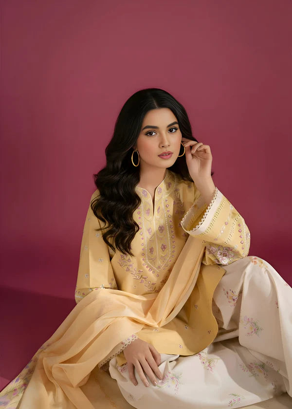 Sadaf Cream  Embroidered  3 pc (Short Shirt with Farshi Shalwar)