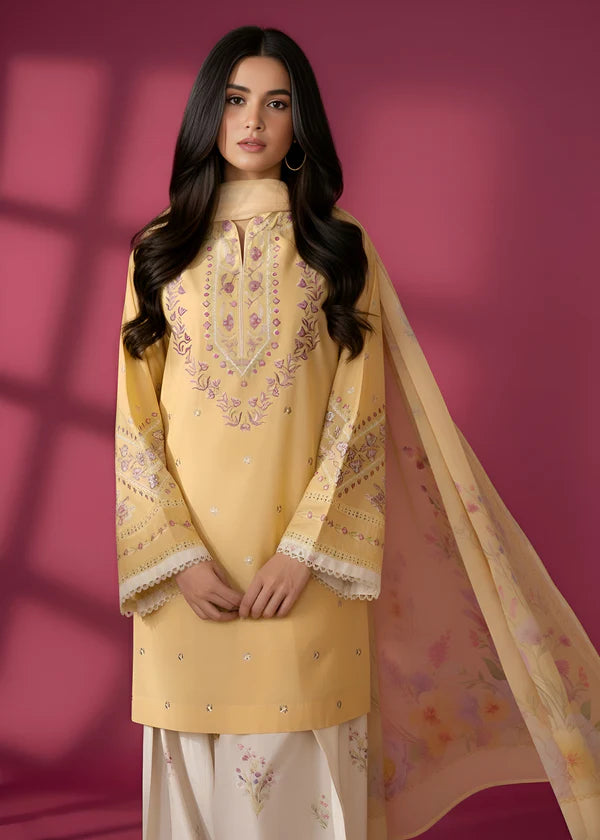 Sadaf Cream  Embroidered  3 pc (Short Shirt with Farshi Shalwar)