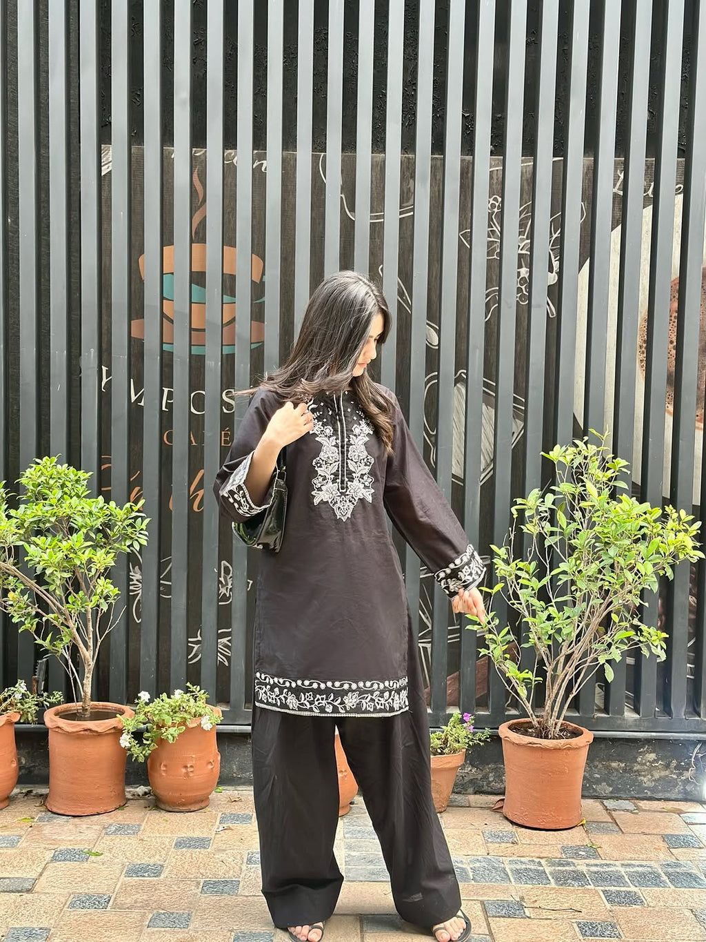 Lavish Black Embroidered 2 PC (Short Shirt with Farshi Shalwar)