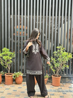 Lavish Black Embroidered 2 PC (Short Shirt with Farshi Shalwar)