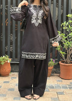 Lavish Black Embroidered 2 PC (Short Shirt with Farshi Shalwar)