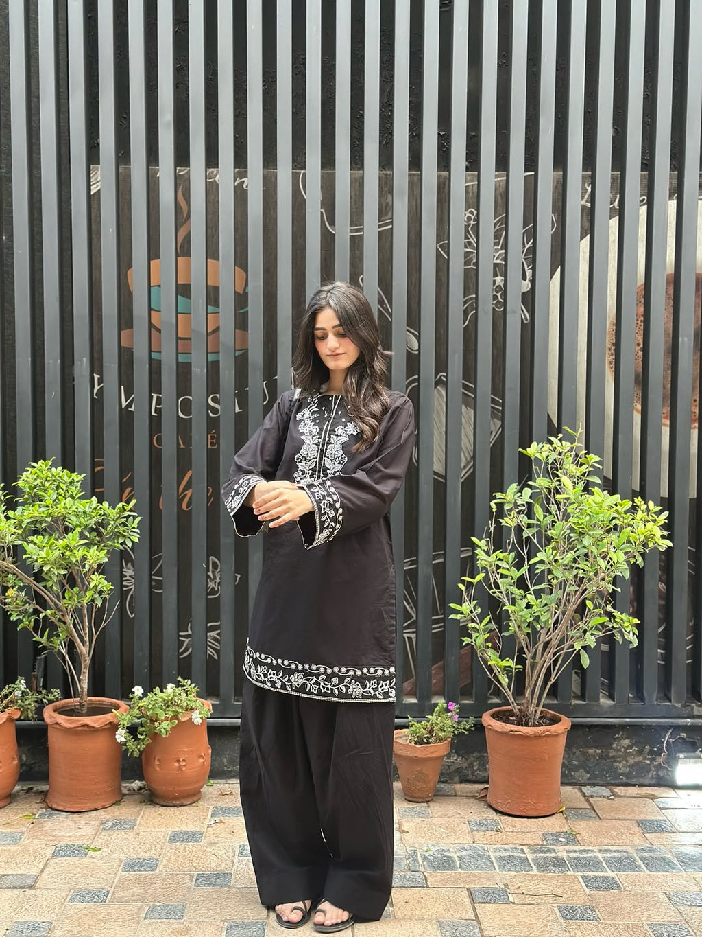 Lavish Black Embroidered 2 PC (Short Shirt with Farshi Shalwar)