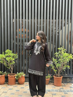 Lavish Black Embroidered 2 PC (Short Shirt with Farshi Shalwar)