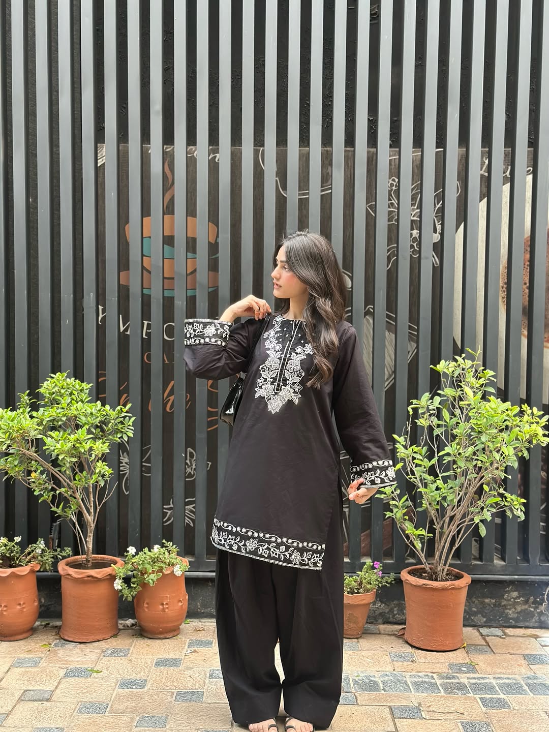 Lavish Black Embroidered 2 PC (Short Shirt with Farshi Shalwar)
