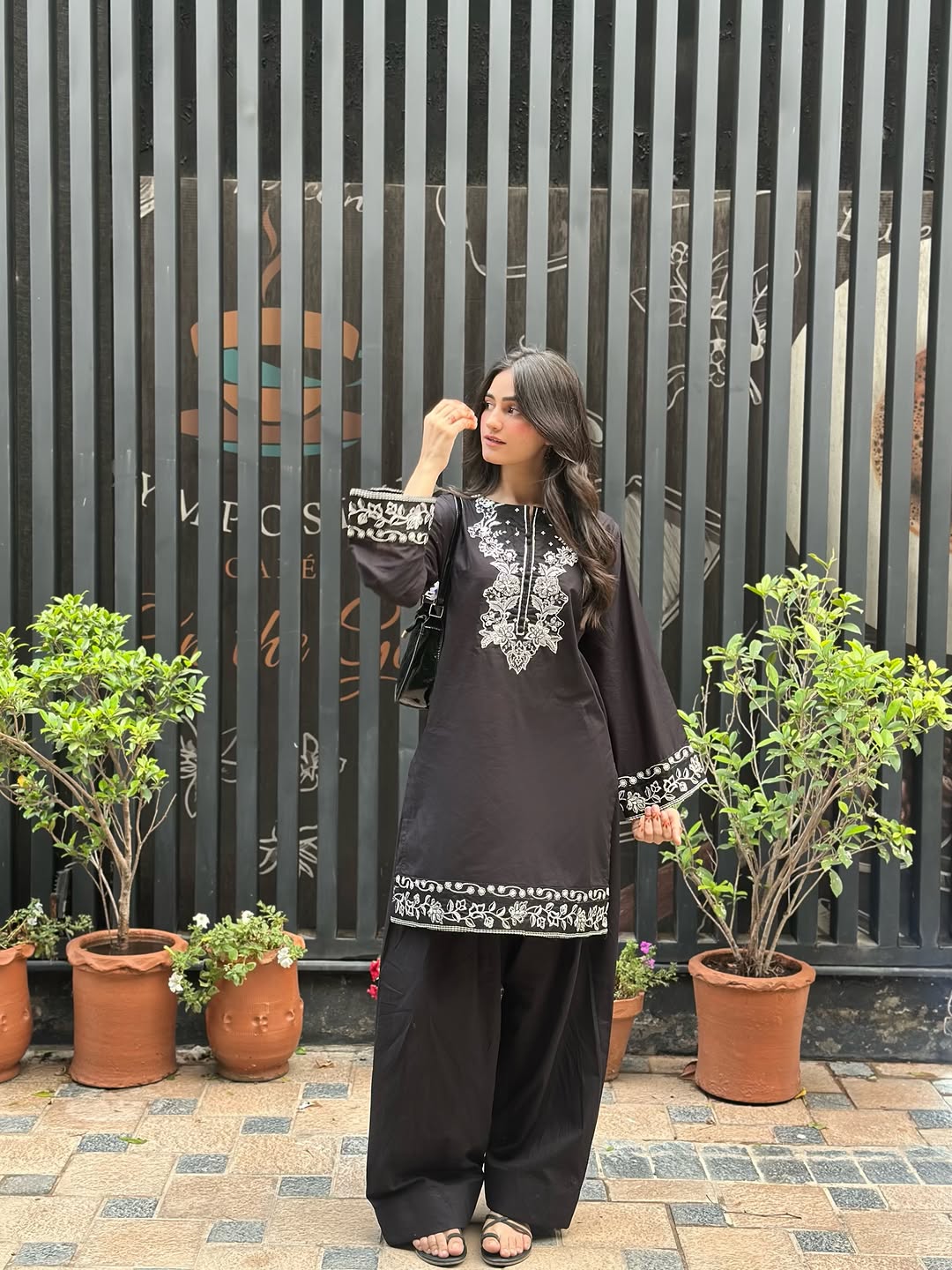 Lavish Black Embroidered 2 PC (Short Shirt with Farshi Shalwar)