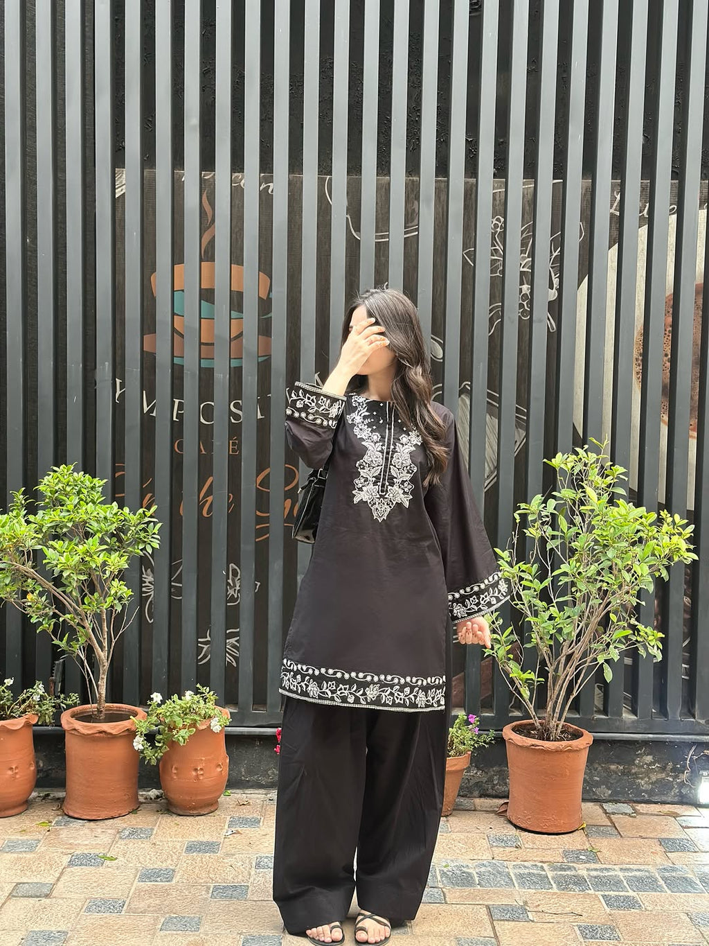 Lavish Black Embroidered 2 PC (Short Shirt with Farshi Shalwar)