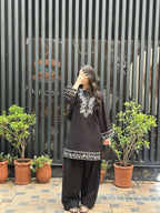 Lavish Black Embroidered 2 PC (Short Shirt with Farshi Shalwar)