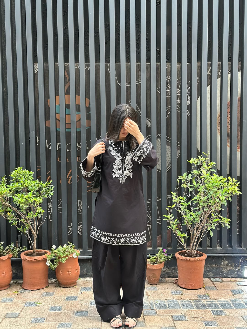 Lavish Black Embroidered 2 PC (Short Shirt with Farshi Shalwar)