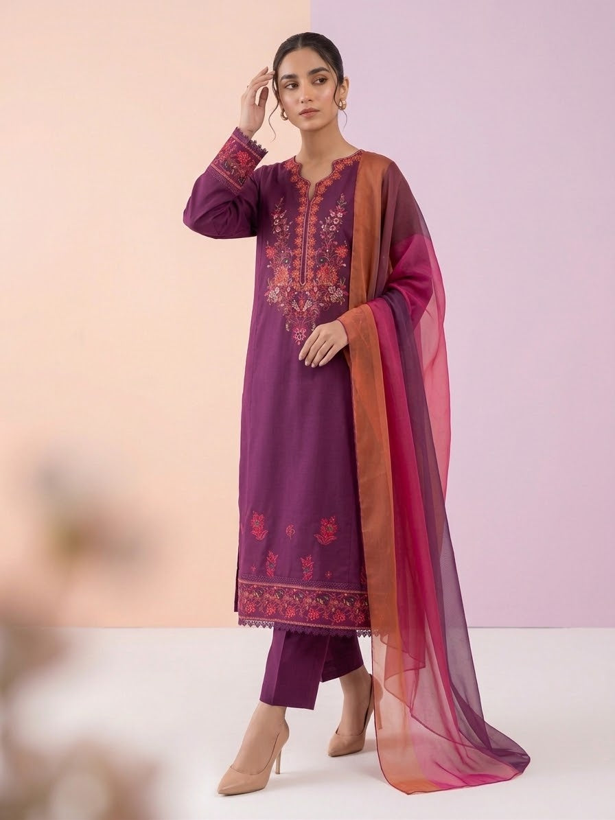 Mahira –   Maroon Embroidered 3 pc