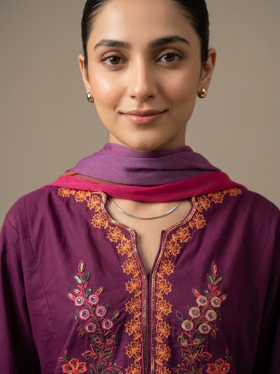 Mahira –   Maroon Embroidered 3 pc