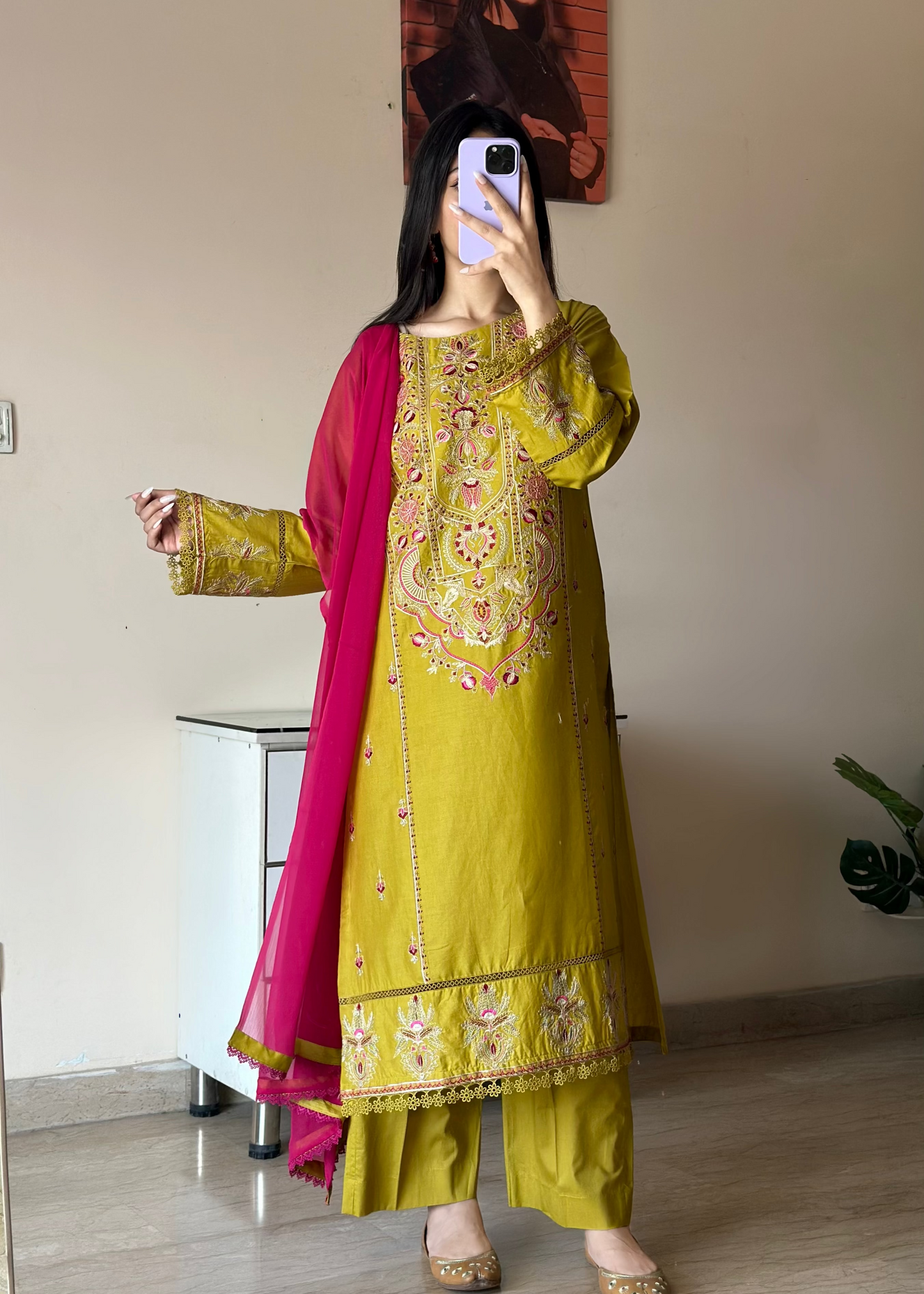 Olive Embroidered 3PC