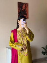 Olive Embroidered 3PC 26NS030