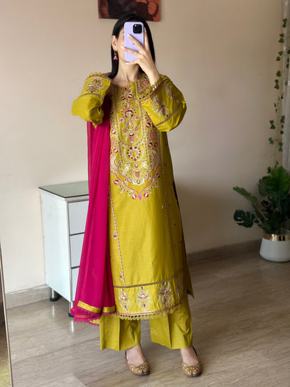 Olive Embroidered 3PC