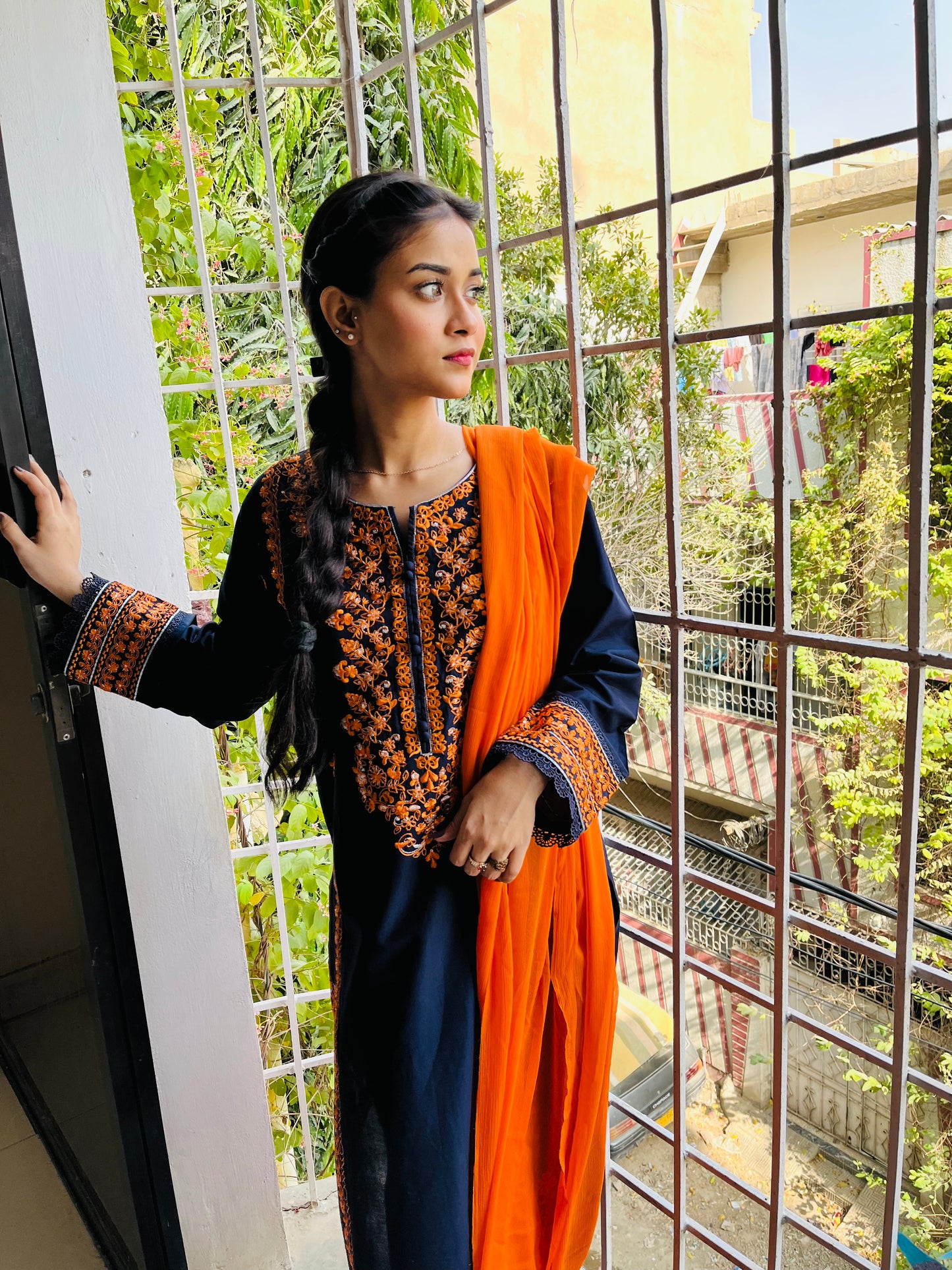 Navy Blue Embroidered 3 pc