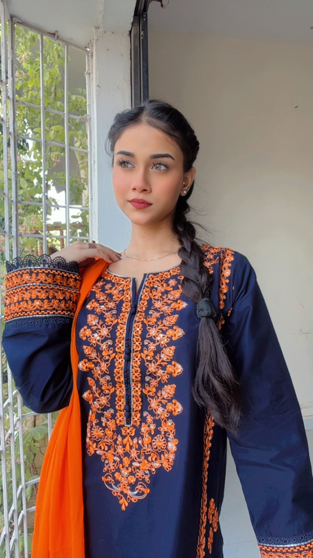 Navy Blue Embroidered 3 pc