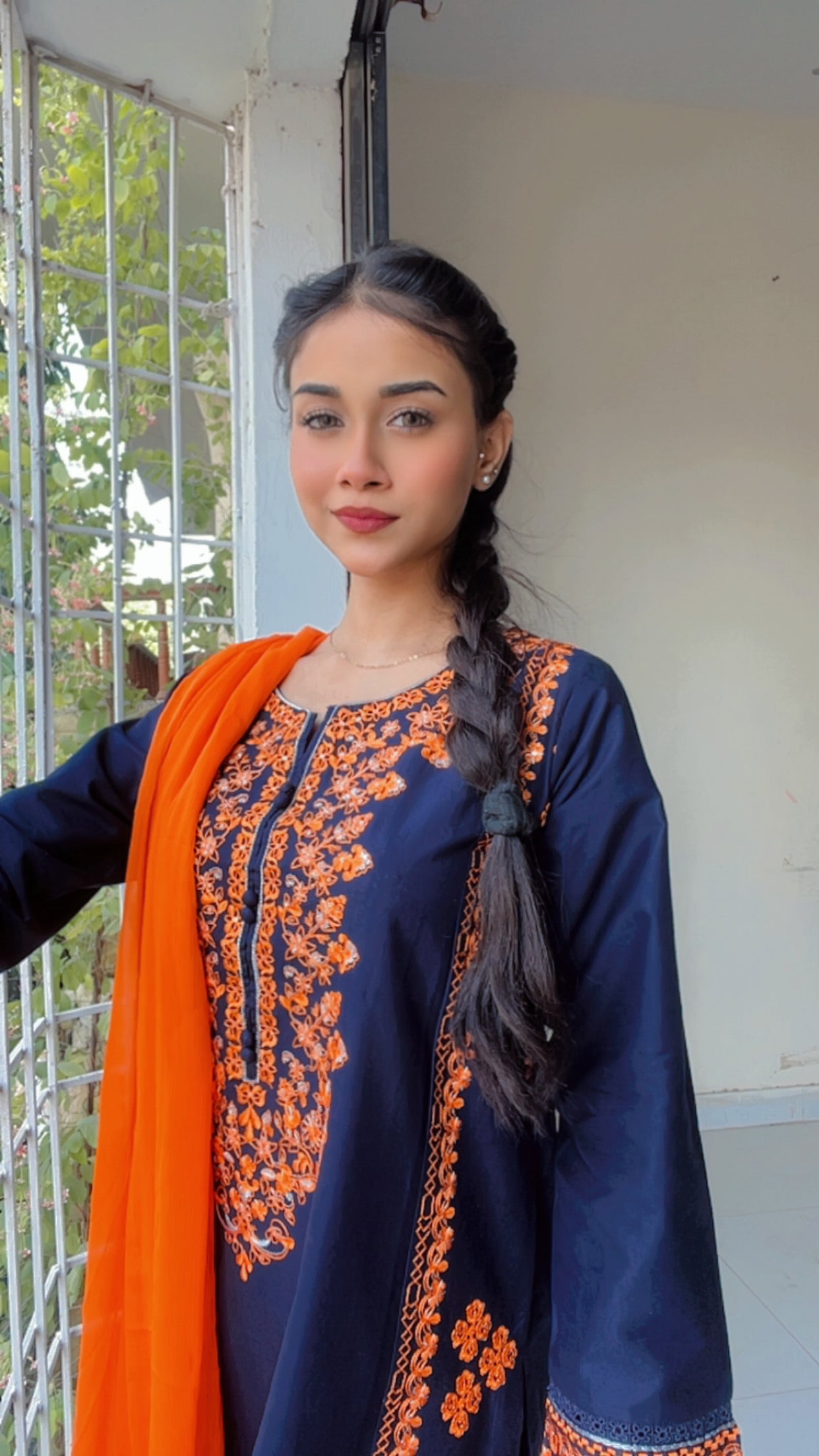 Navy Blue Embroidered 3 pc