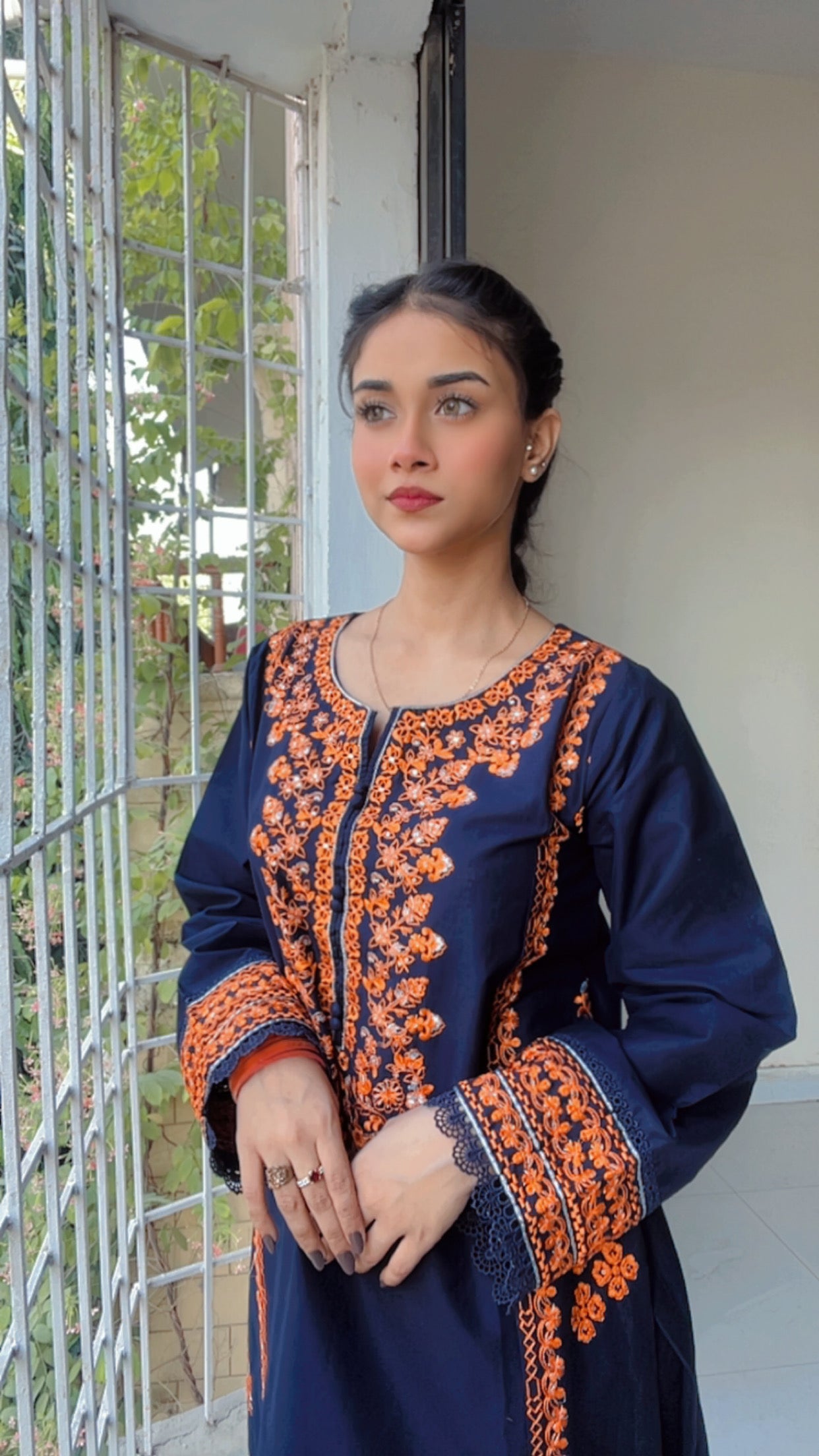 Navy Blue Embroidered 3 pc