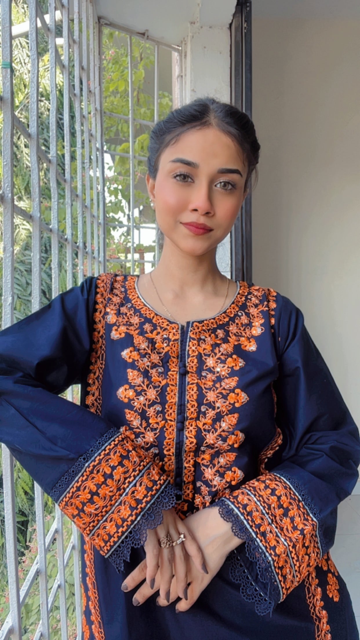 Navy Blue Embroidered 3 pc