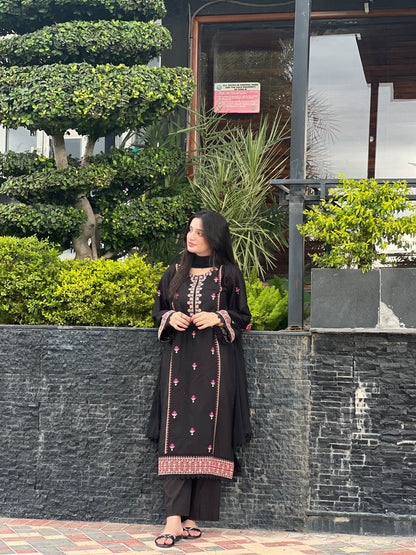 Black  Embroidered  3PC