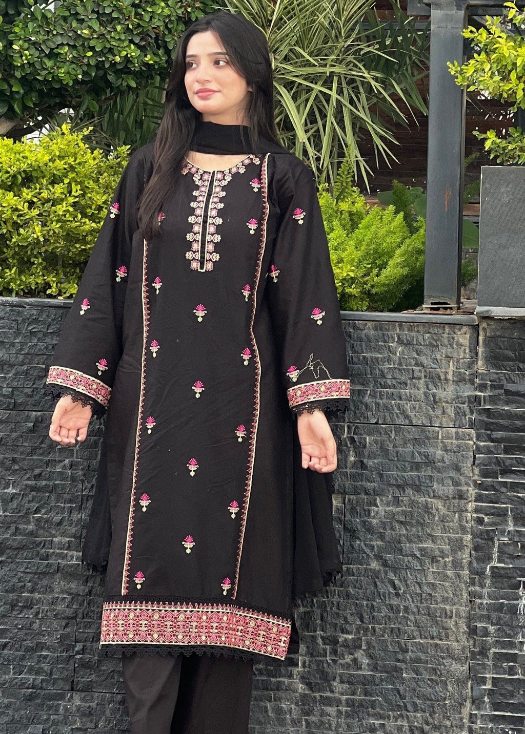 Black  Embroidered  3PC
