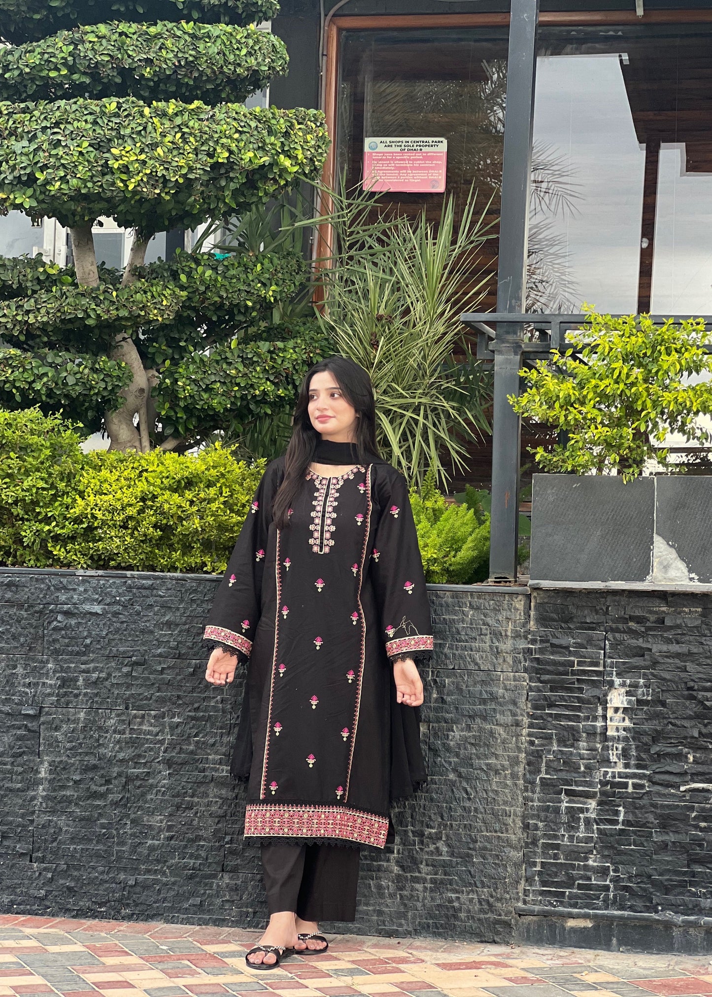 Black  Embroidered  3PC