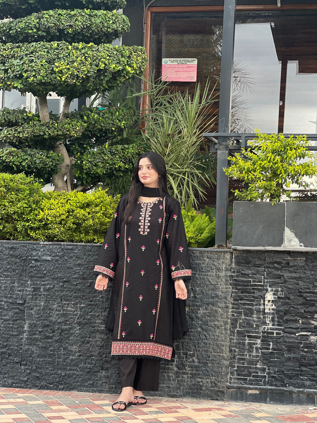 Black  Embroidered  3PC