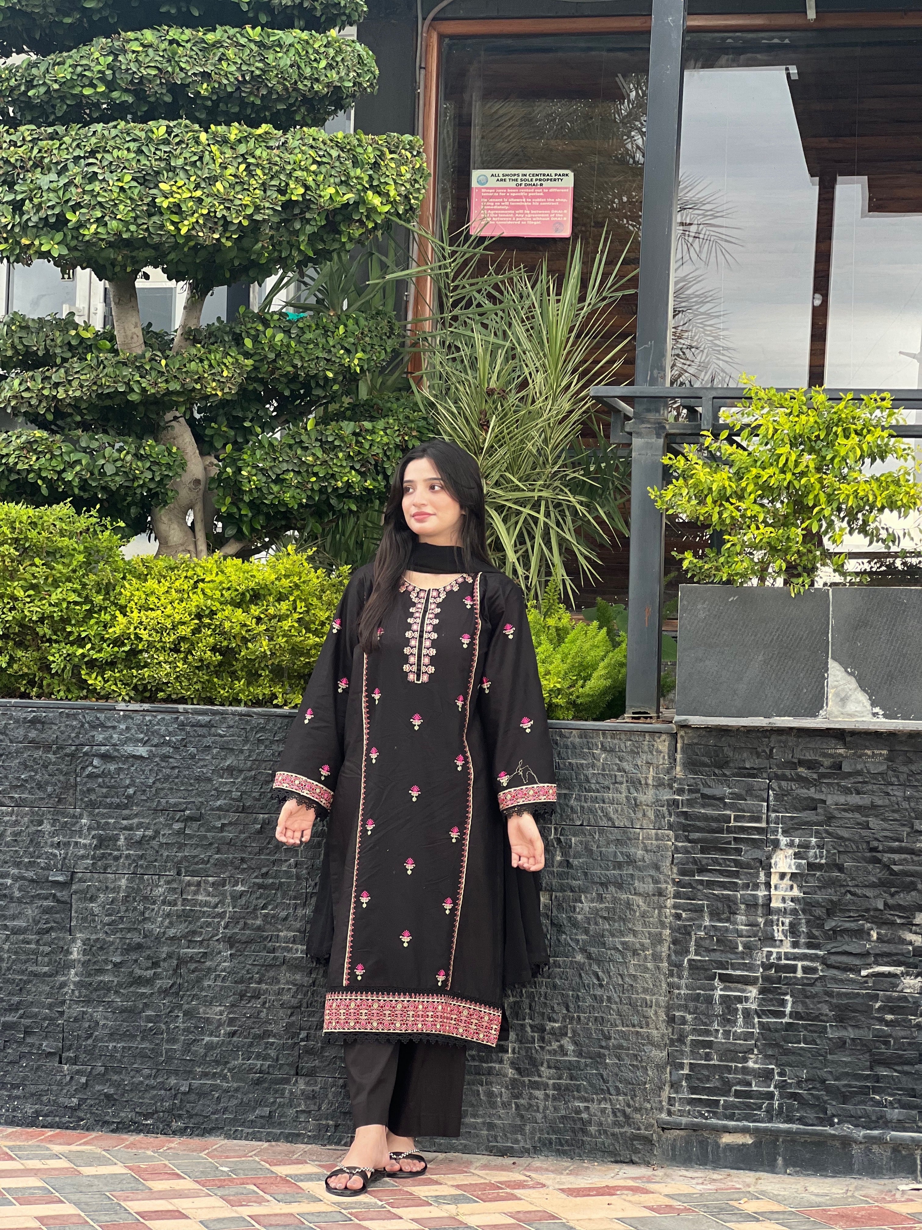 Black  Embroidered  3PC