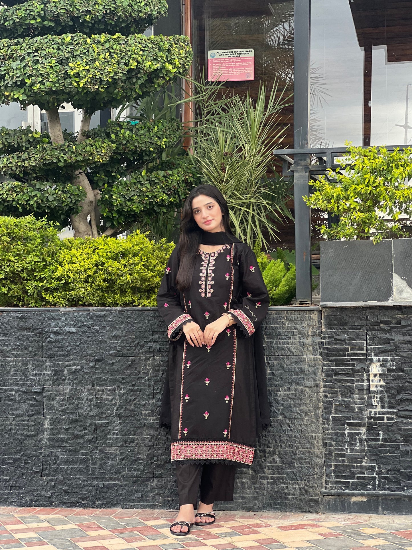 Black  Embroidered  3PC
