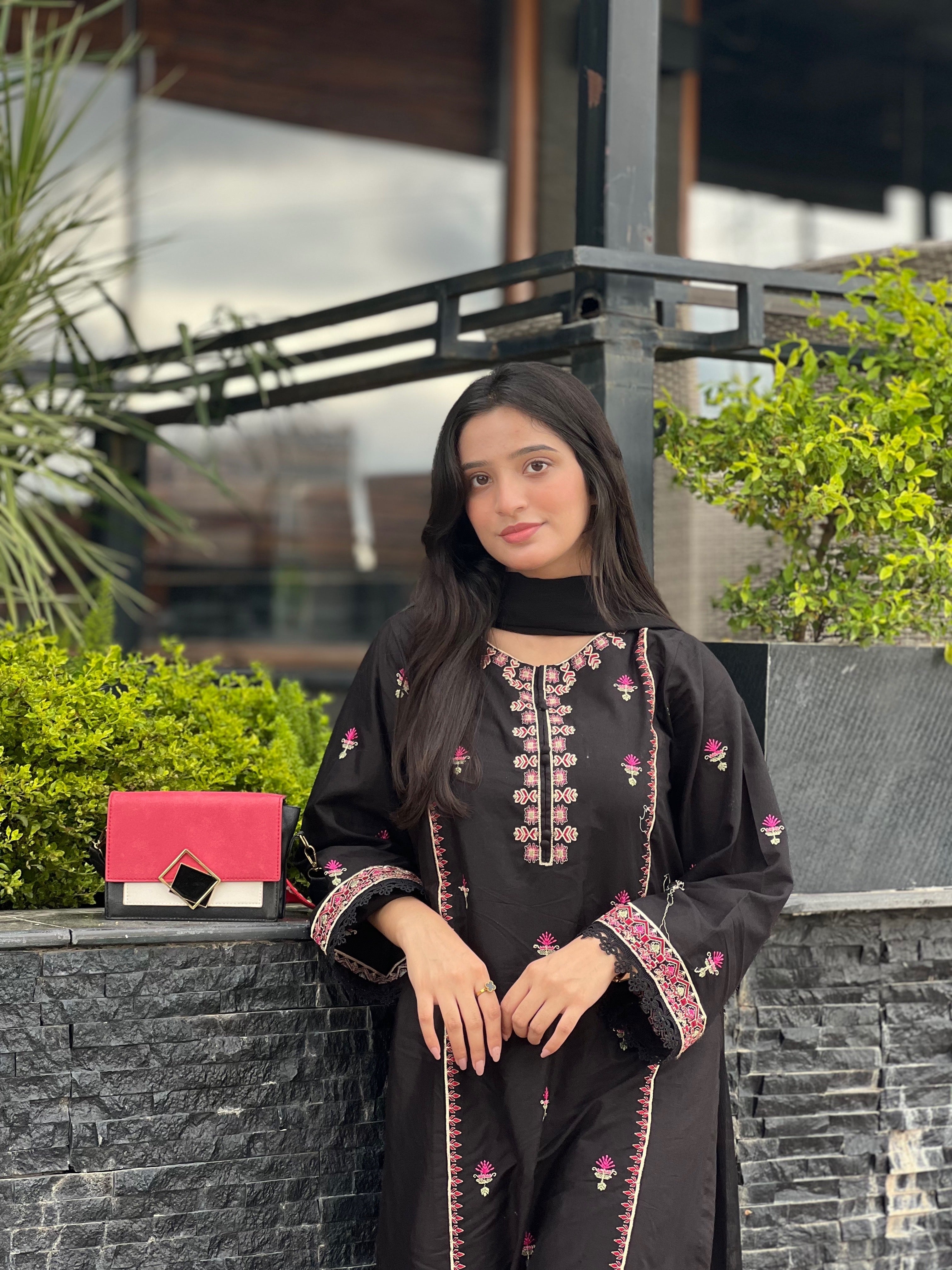 Black  Embroidered  3PC