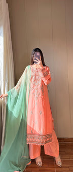 Coral Pink Embroidered 3PC