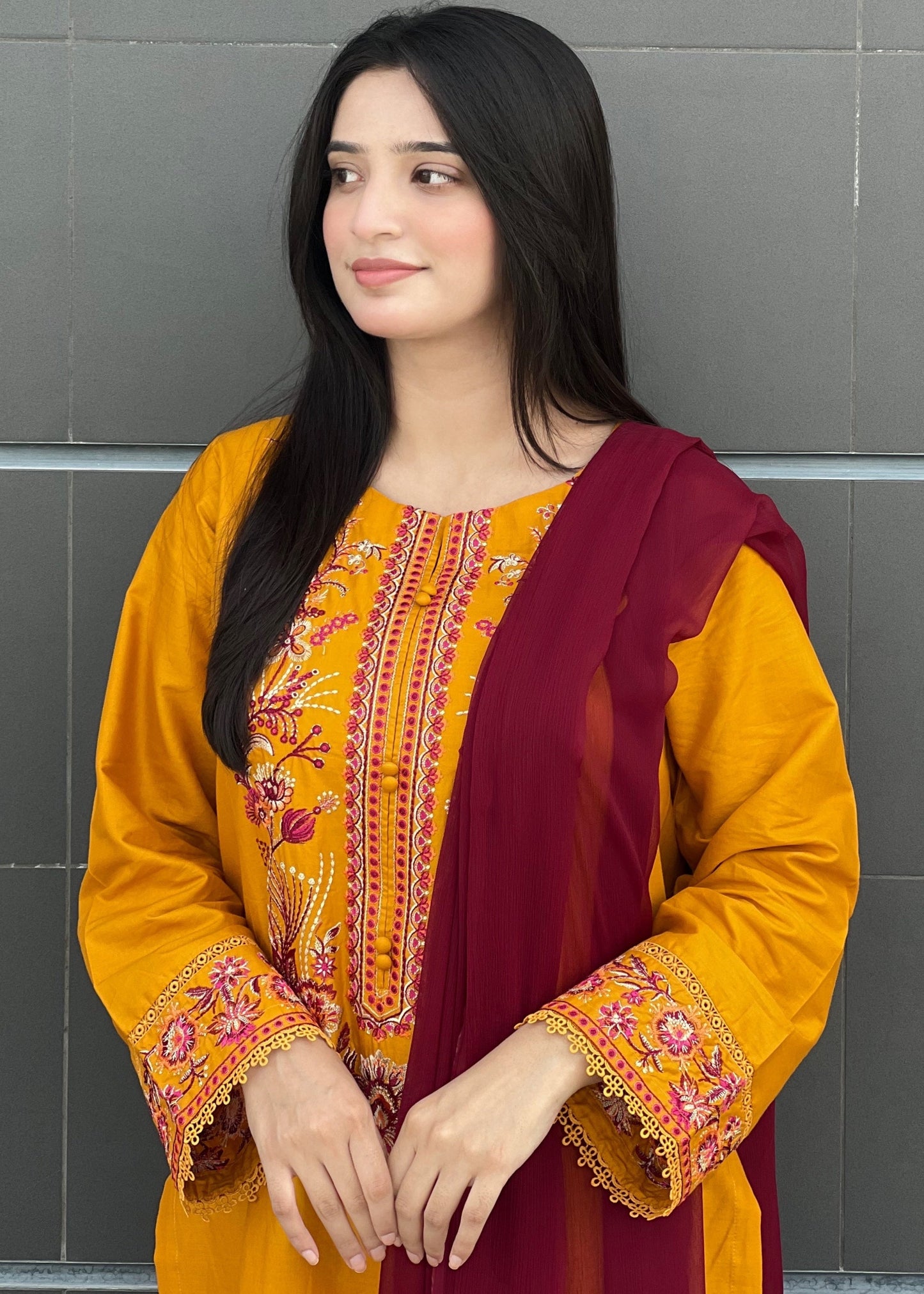 Mustard Embroidered 3  piece