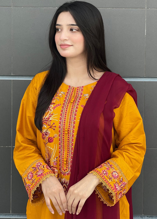 Mustard Embroidered 3  piece