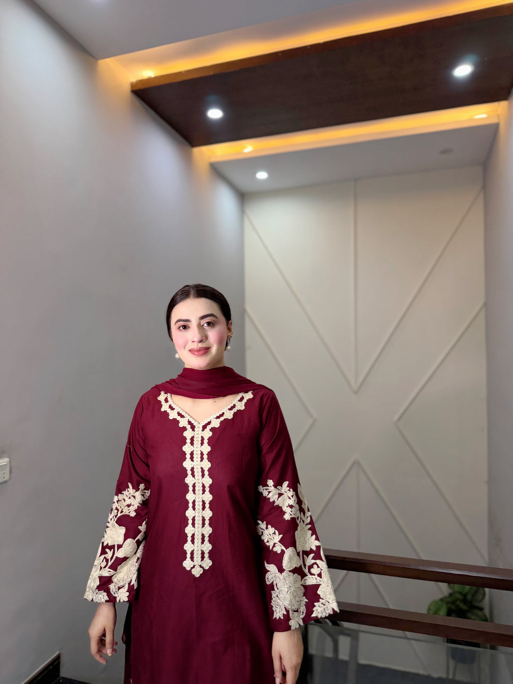 ZIMAL  Maroon Embroidered 3 pc