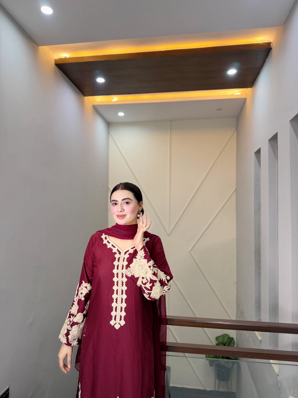 ZIMAL  Maroon Embroidered 3 pc