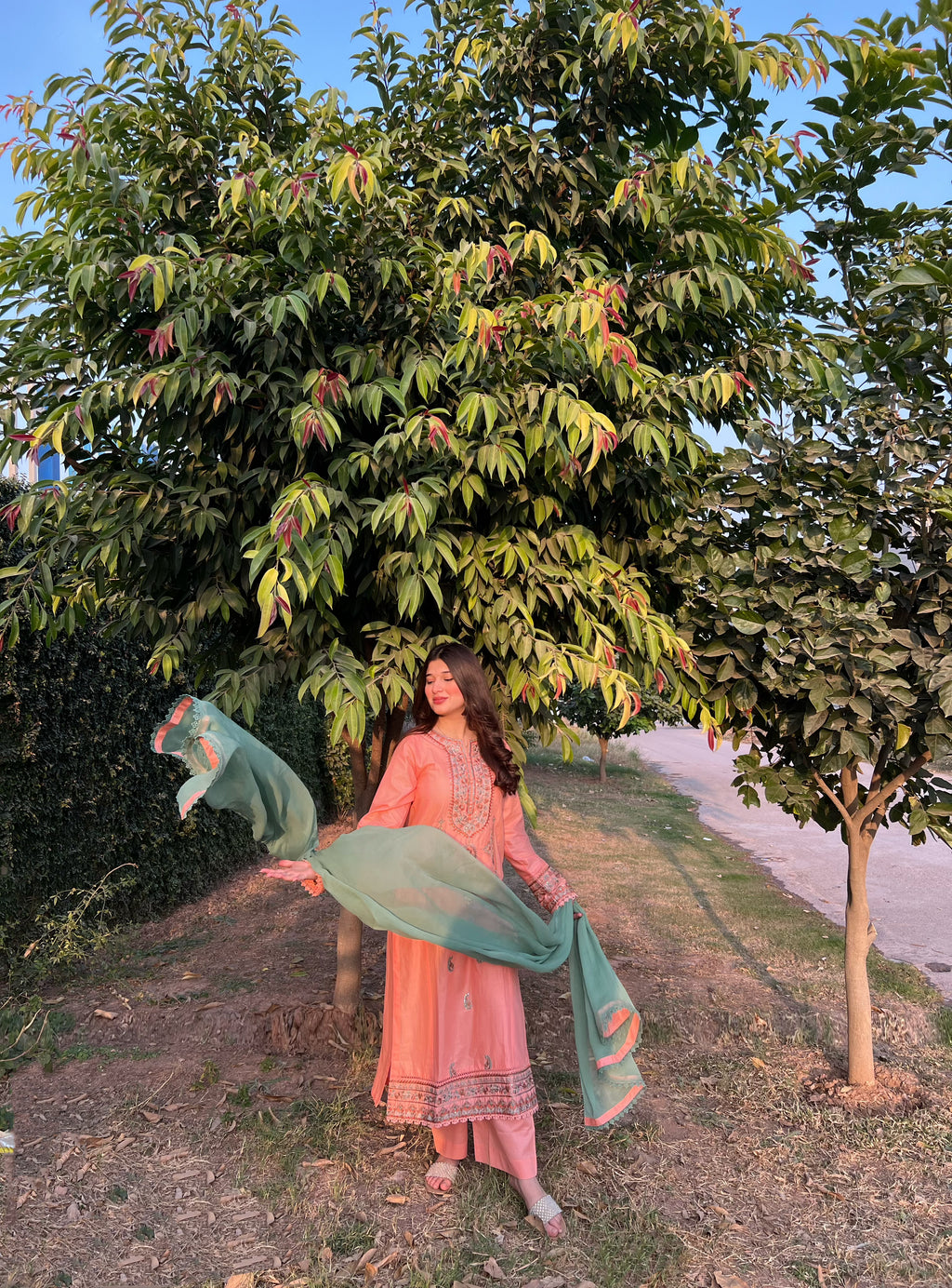 Coral Pink Embroidered 3PC