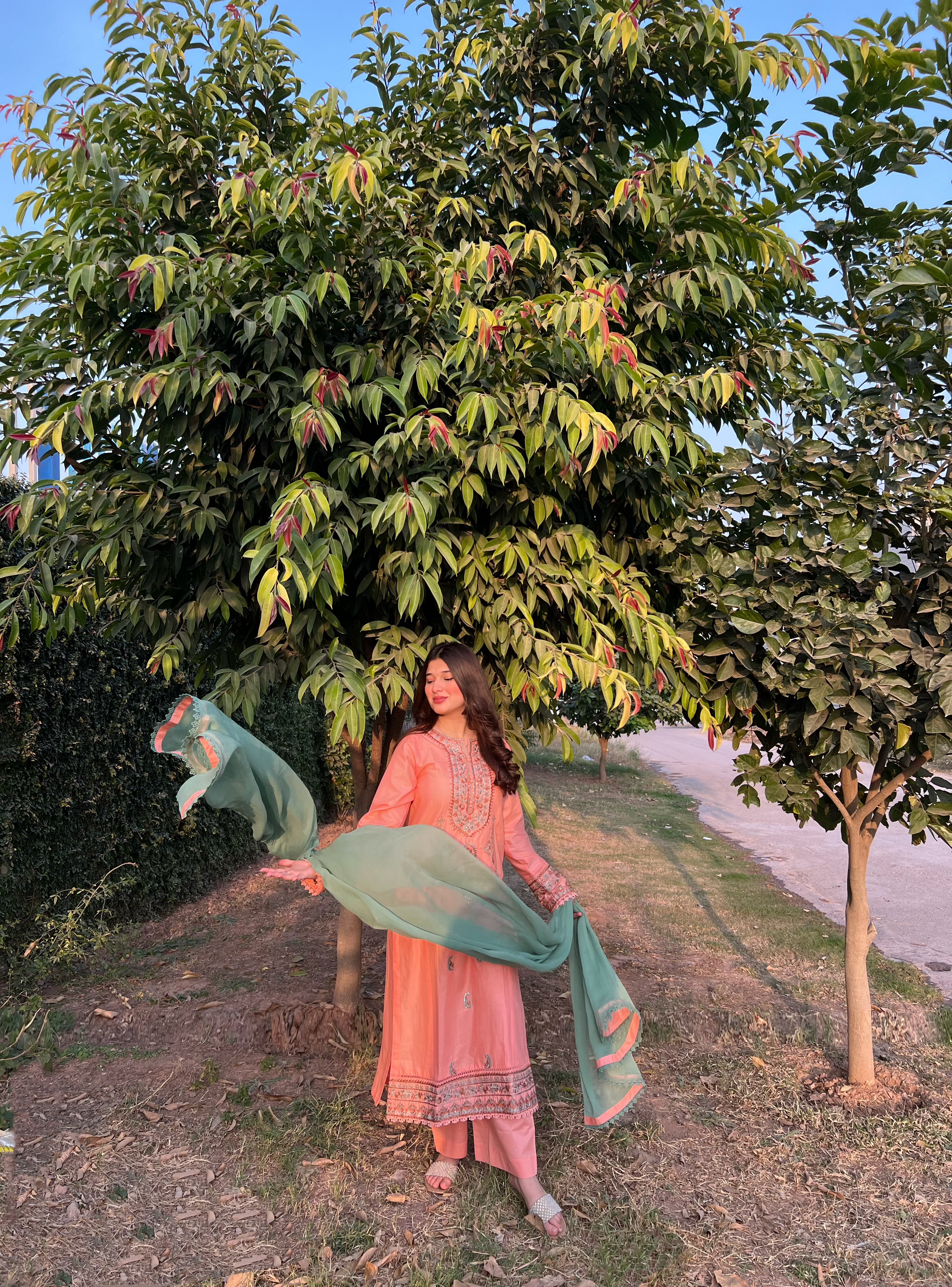 Coral Pink Embroidered 3PC