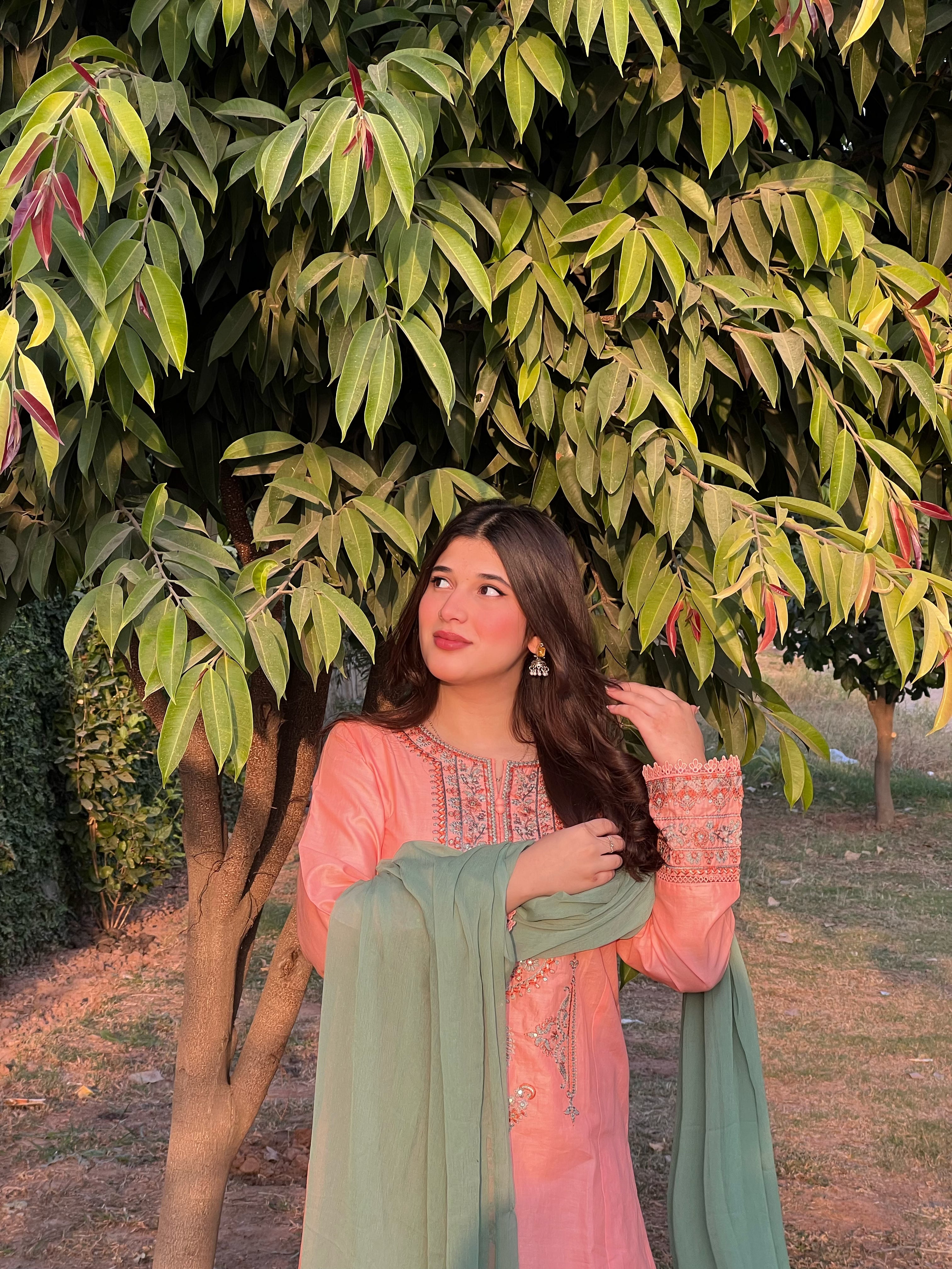 Coral Pink Embroidered 3PC