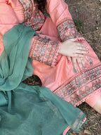 Coral Pink Embroidered 3PC