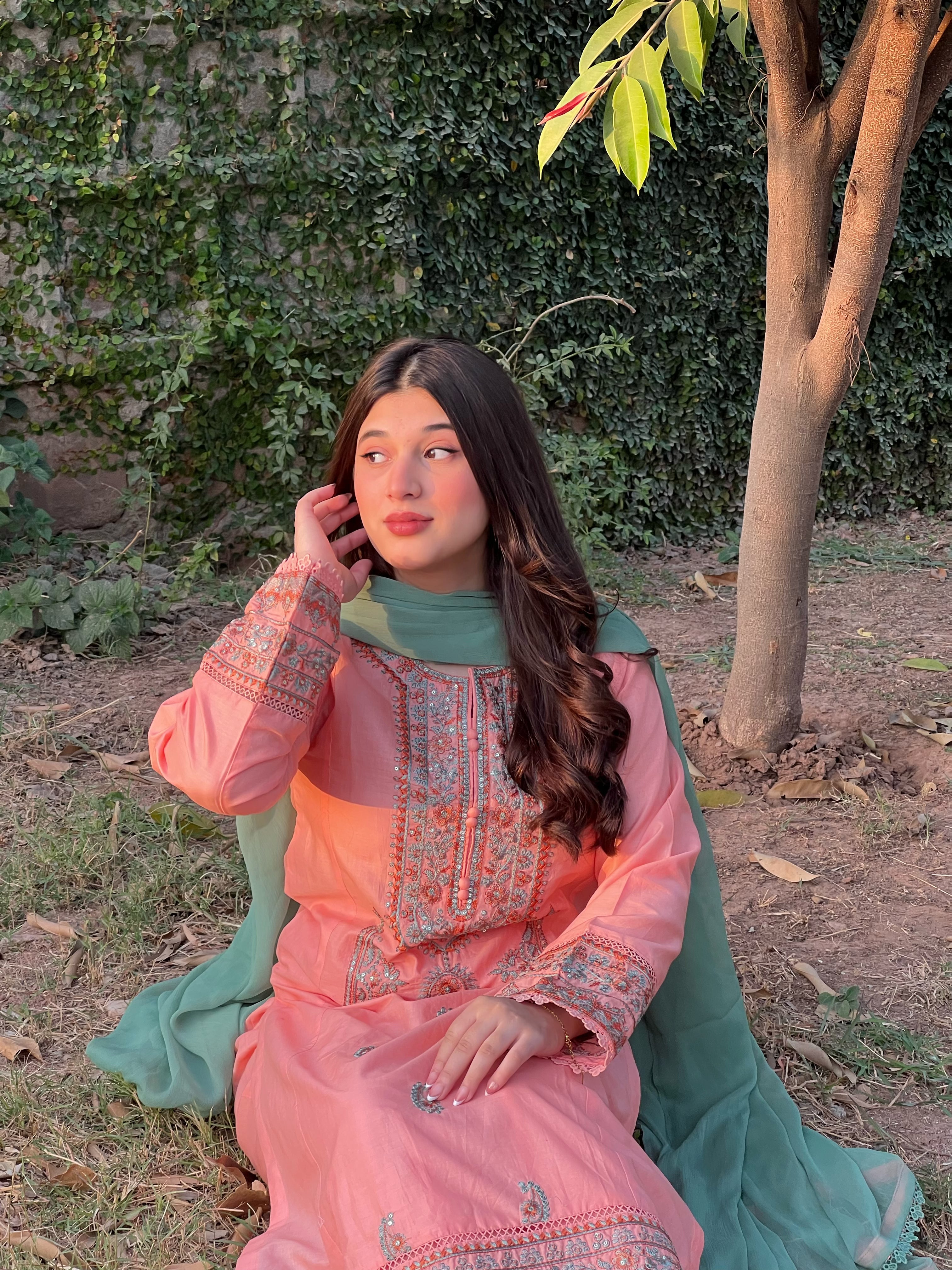 Coral Pink Embroidered 3PC