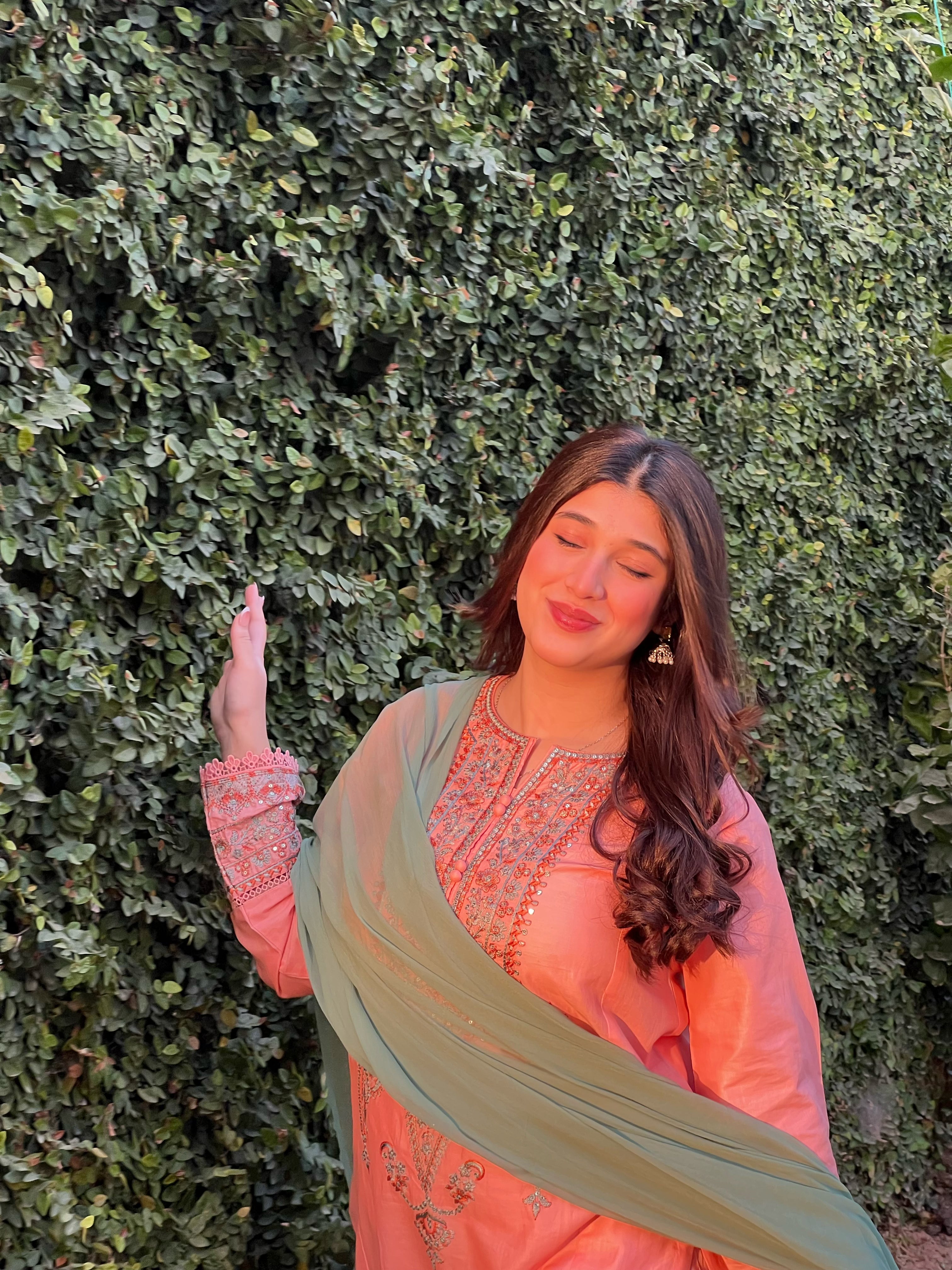 Coral Pink Embroidered 3PC